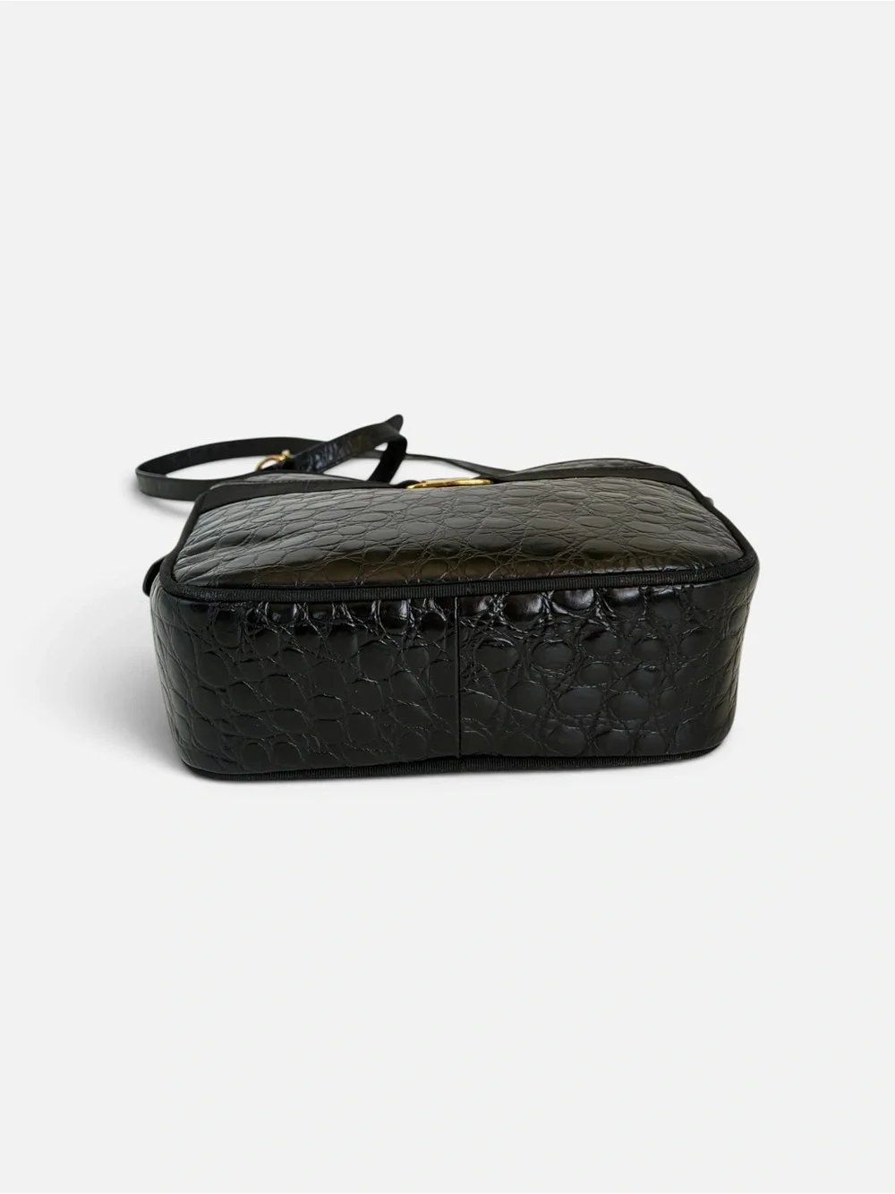 Salvatore Ferragamo Black Croc-Embossed Crossbody with Gold Buckle